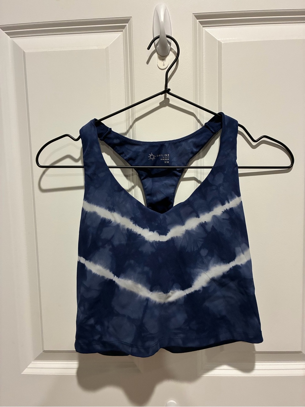 aerie Navy and White Tie-Dye Racerback Crop Tank